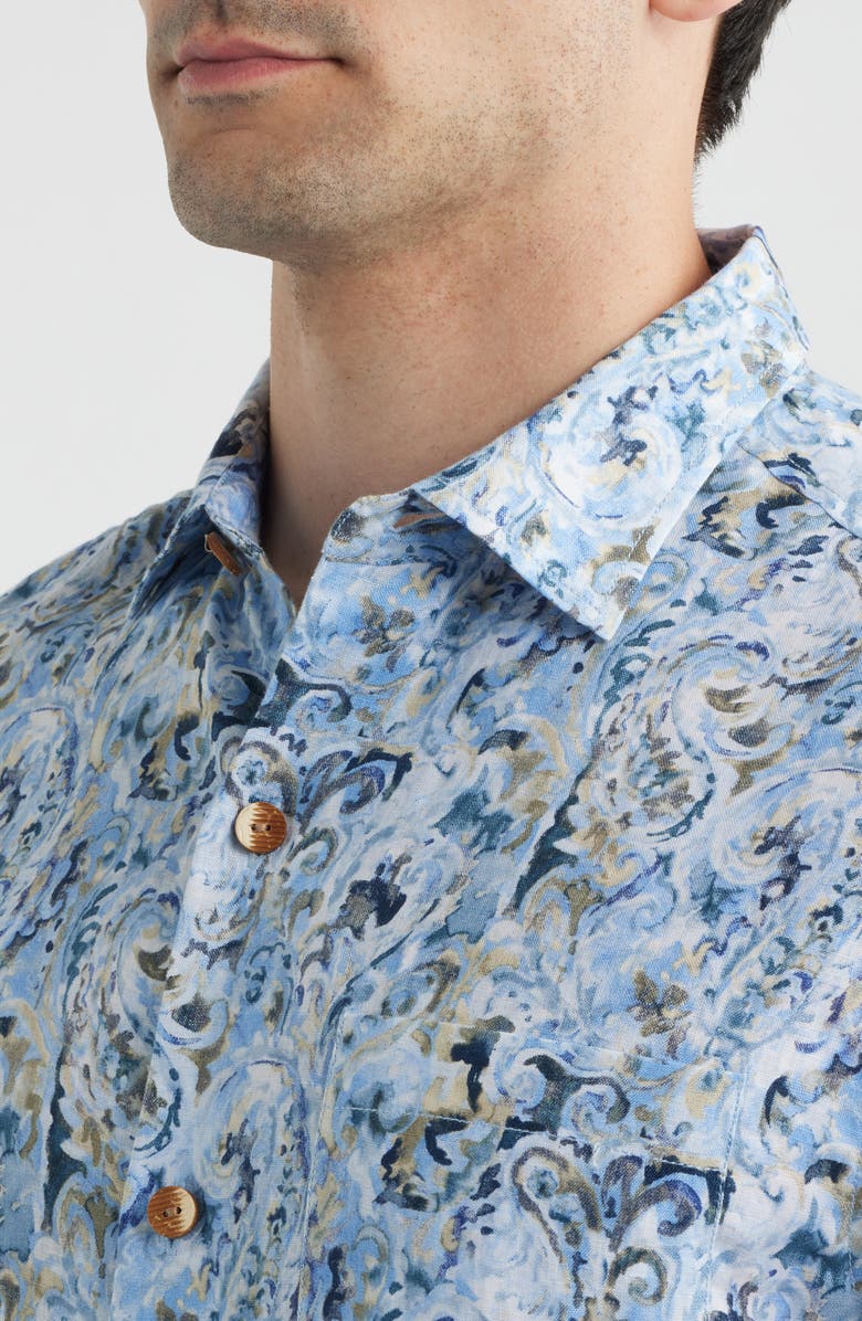 Tommy Bahama Tidal Echoes Paisley Linen Button-Up Shirt, Alternate, color, Clear Sky Blue