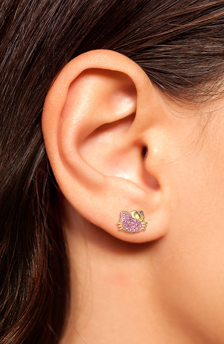 Jacmel Sterling Silver Pink Crystal Pavé Stud Earrings, Alternate, color, Metallic Gold