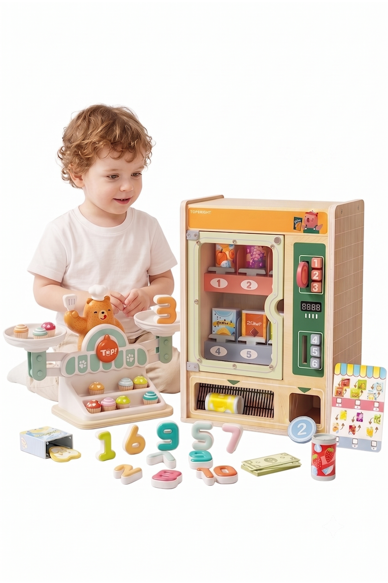 2-in-1 Wooden Vending Machine & Balance Math Toy for Early Learning, Main, color, Multicolor