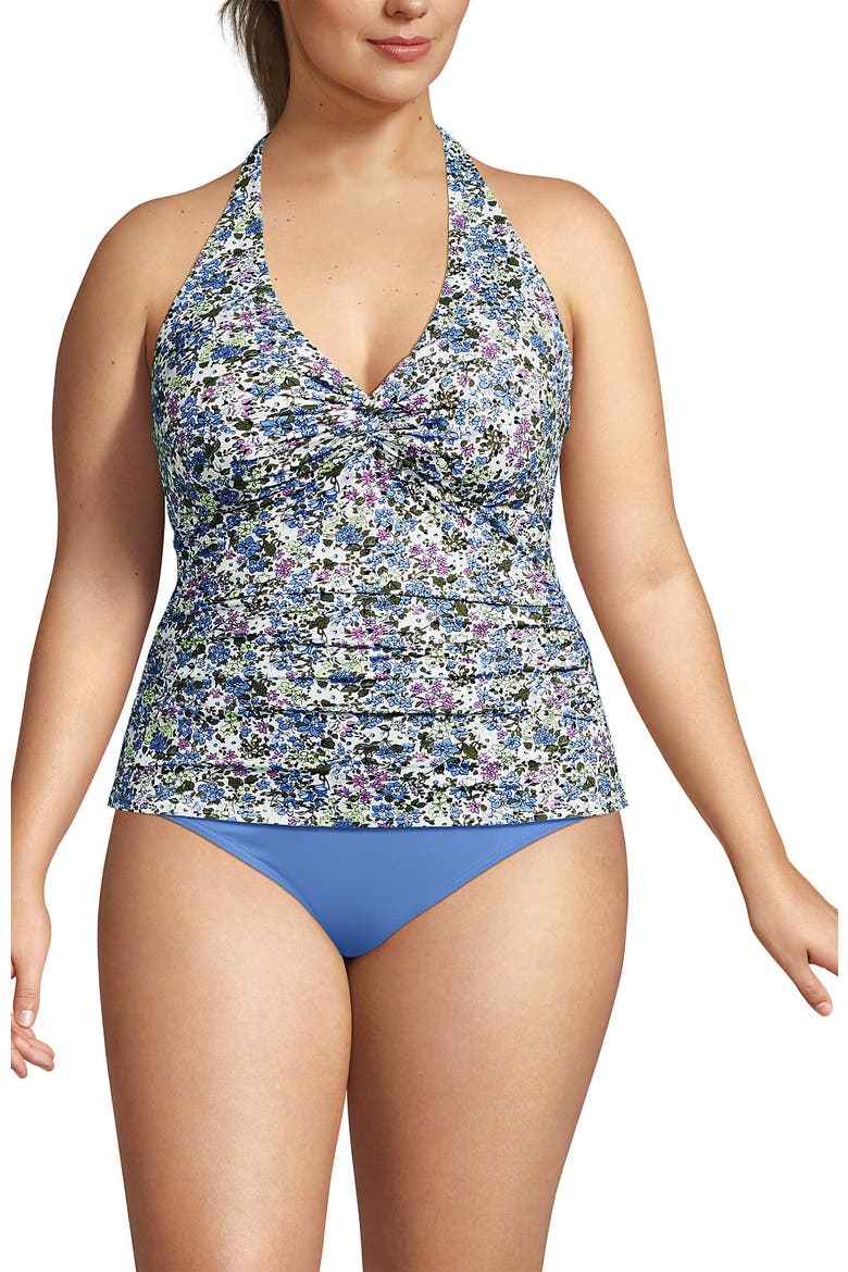 Plus Size Twist Halter Tankini Top, Main, color, White/Lilac Multi Ditsy Floral