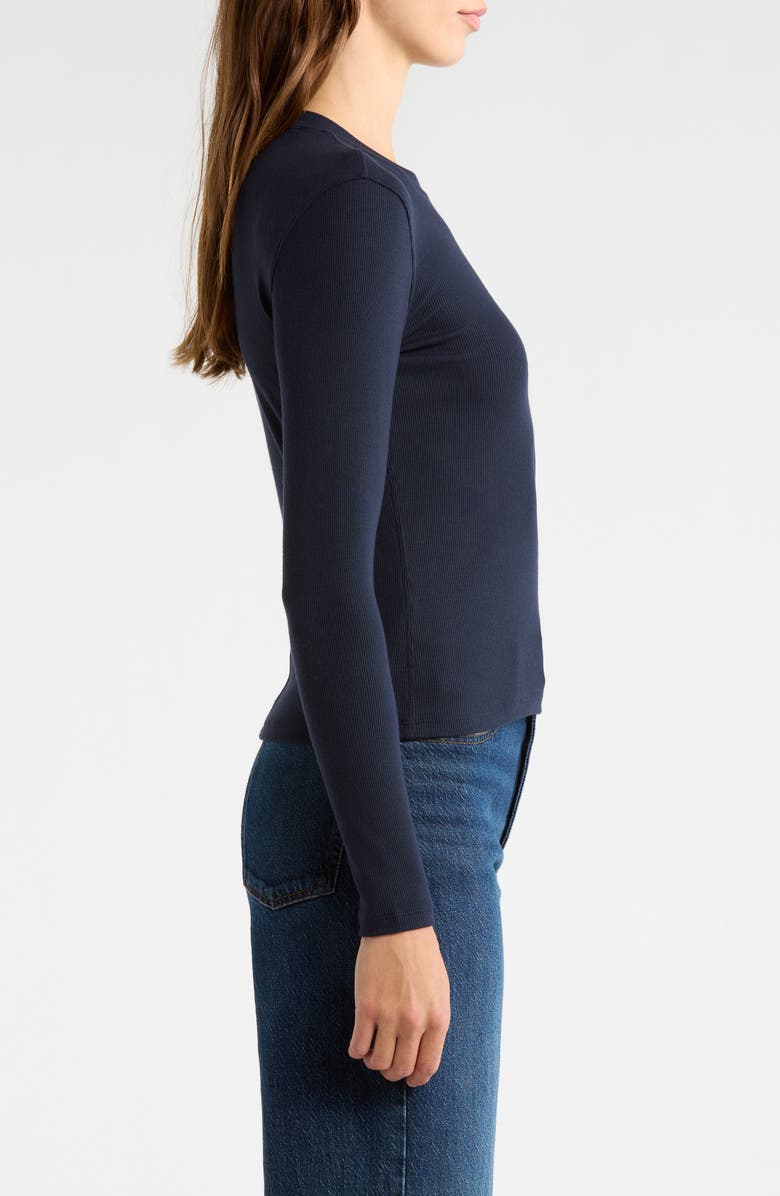 FRAME The Long Sleeve Rib Crewneck T-Shirt, Alternate, color, Navy