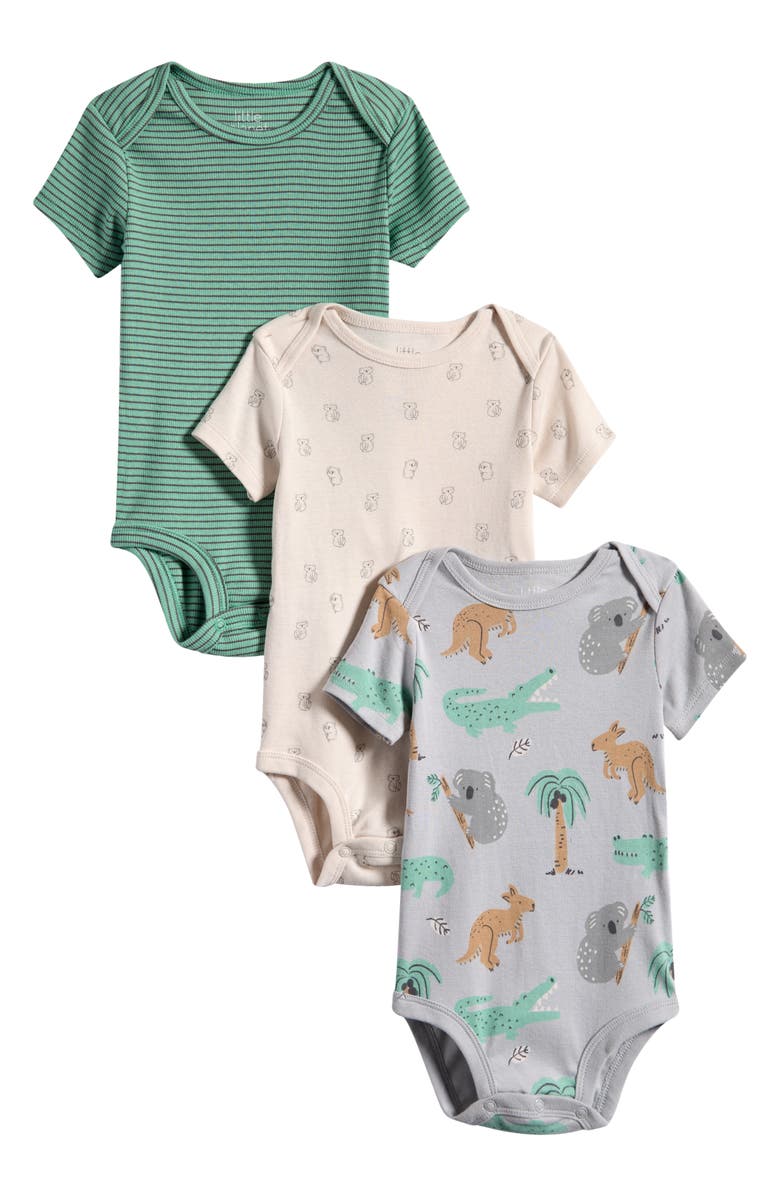 Little Planet 3-Pack Assorted Organic Cotton Bodysuits, Main, color, Safari