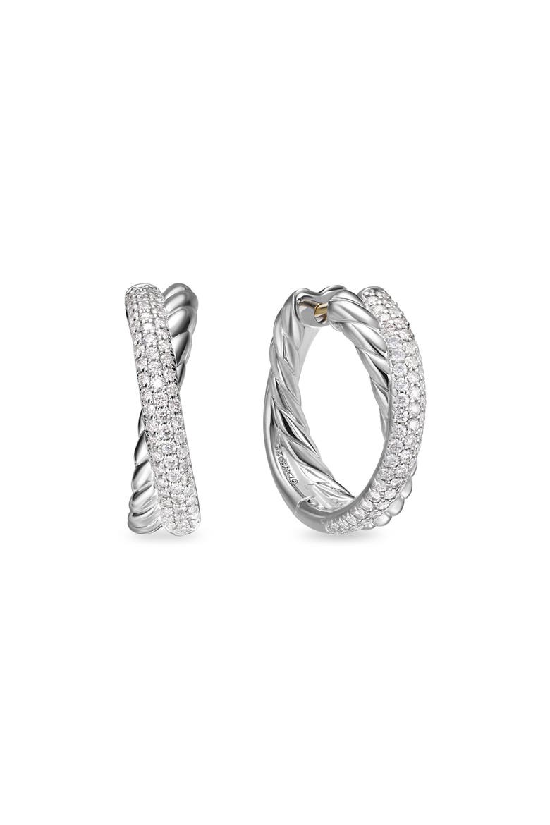Crossover Hoop Earrings in Sterling Silver with Diamonds, 22.4mm, Main, color, STERLING SILVER