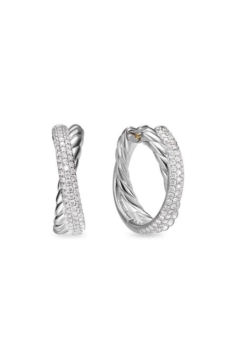 Crossover Hoop Earrings in Sterling Silver with Diamonds, 22.4mm