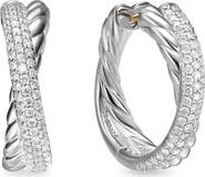 David Yurman Crossover Hoop Earrings in Sterling Silver with Diamonds, 22.4mm