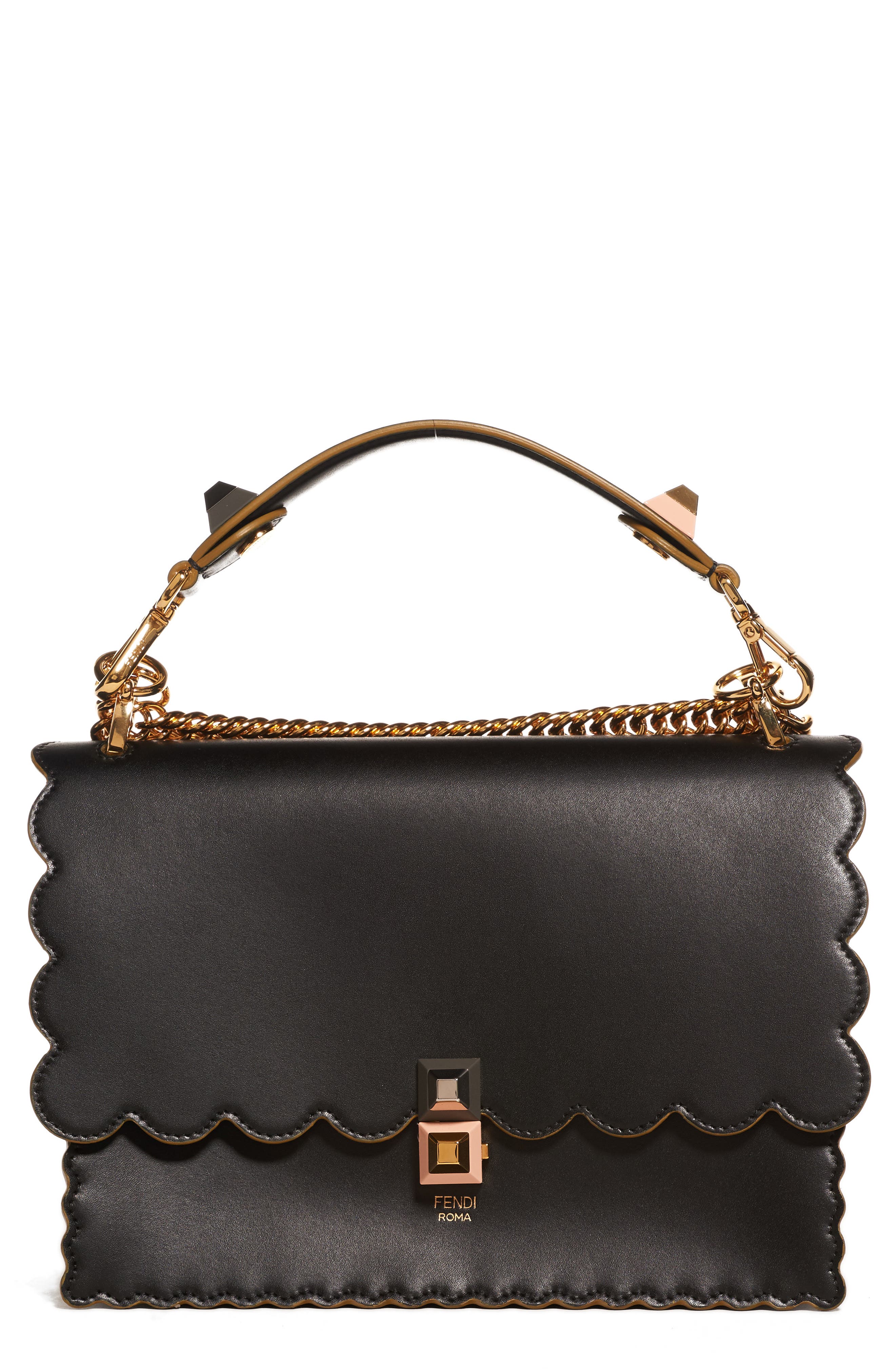 Fendi Kan I Scallop Leather Shoulder Bag, Main, color, 