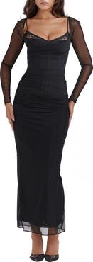 HOUSE OF CB Katrina Lace Mesh Long Sleeve Gown