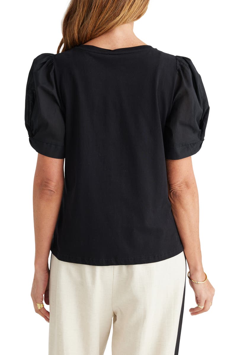 Brave+True Abigail Puff Sleeve Mixed Media Cotton Top, Alternate, color, 