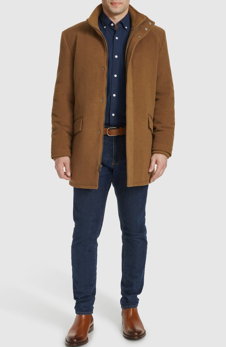 Cole Haan Signature Stand Collar Wool Blend Car Coat, Alternate, color, Camel