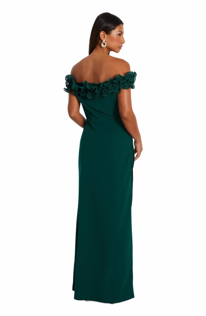 QUIZ Scuba Crepe Ruffle Bardot Ruched Maxi Dress, Alternate, color, 