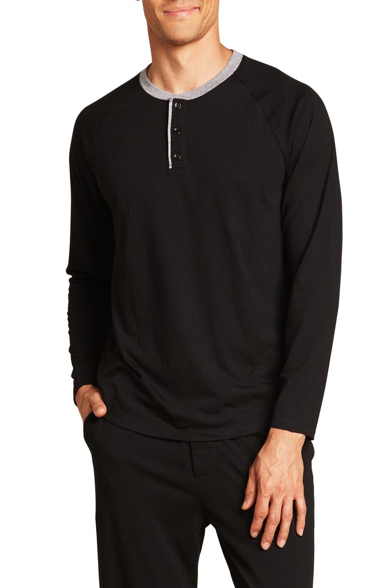 Malibu Collection® Long Sleeve Henley, Main, color, BLACK