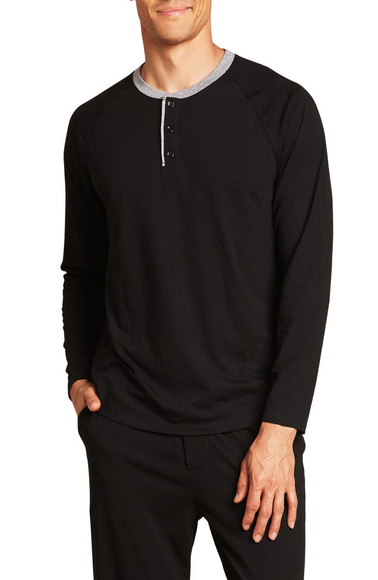 Barefoot Dreams<sup>®</sup> Malibu Collection<sup>®</sup> Long Sleeve Henley, Main, color, Black