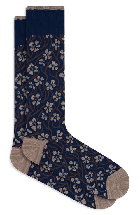Floral Mercerized Cotton Blend Dress Socks