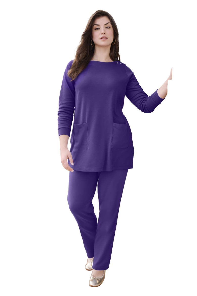 Snap Button Boatneck Soft Knit Tunic, Main, color, MIDNIGHT VIOLET