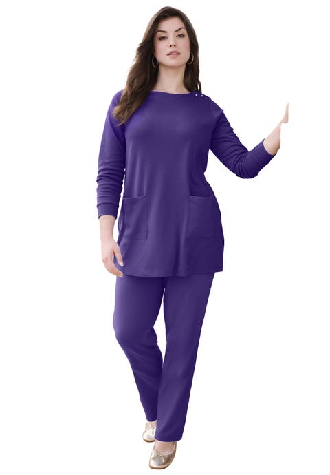 Snap Button Boatneck Soft Knit Tunic (Plus)
