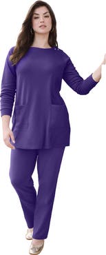 Roaman's Snap Button Boatneck Soft Knit Tunic