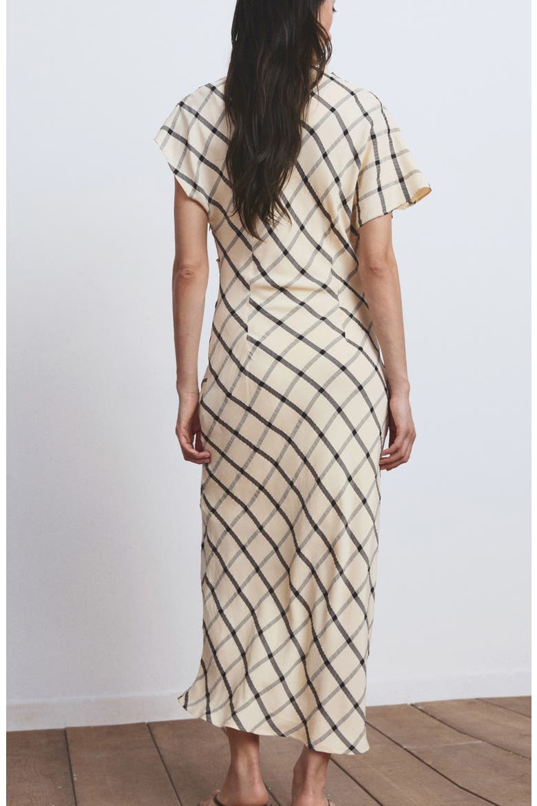 Windowpane Check Asymmetric Dress, Alternate, color, ECRU