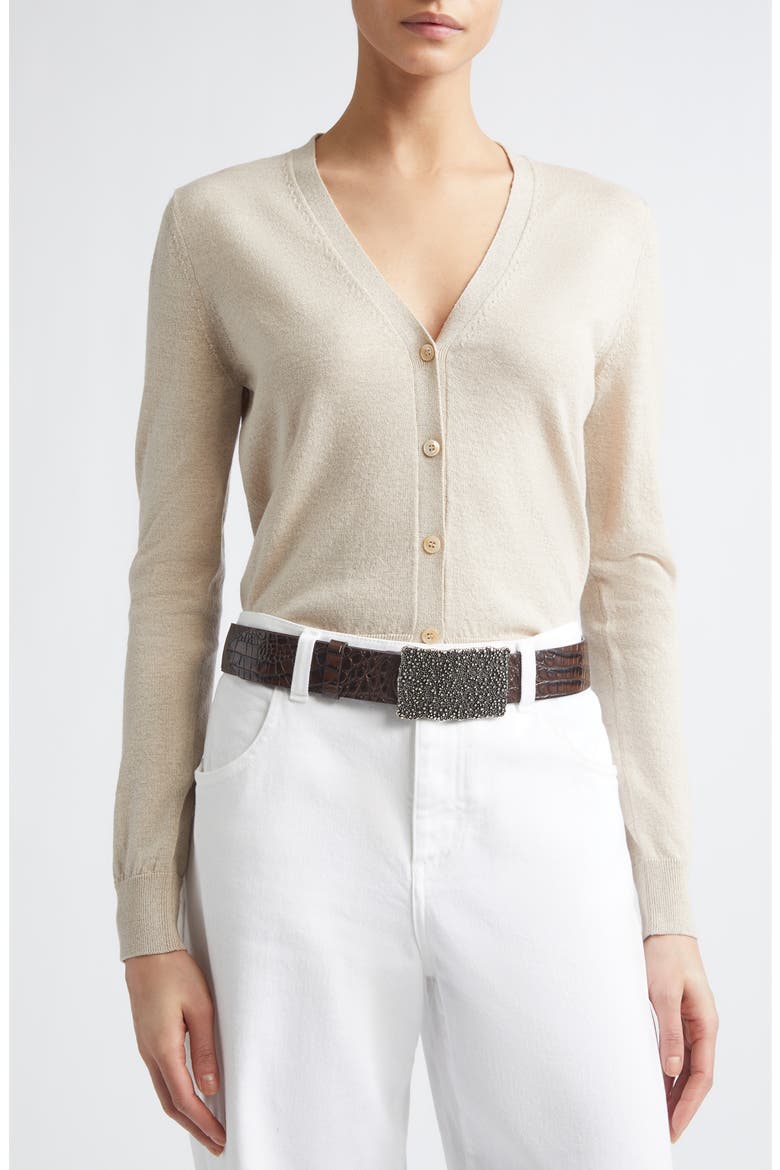 V-Neck Cardigan, Alternate, color, SAND