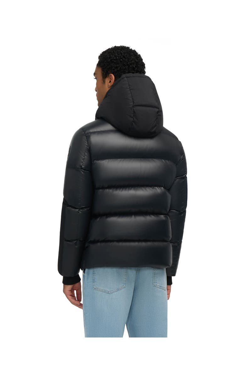 Nuray Mixed Media Color Block Puffer with Fixed Hood, Alternate, color, Black