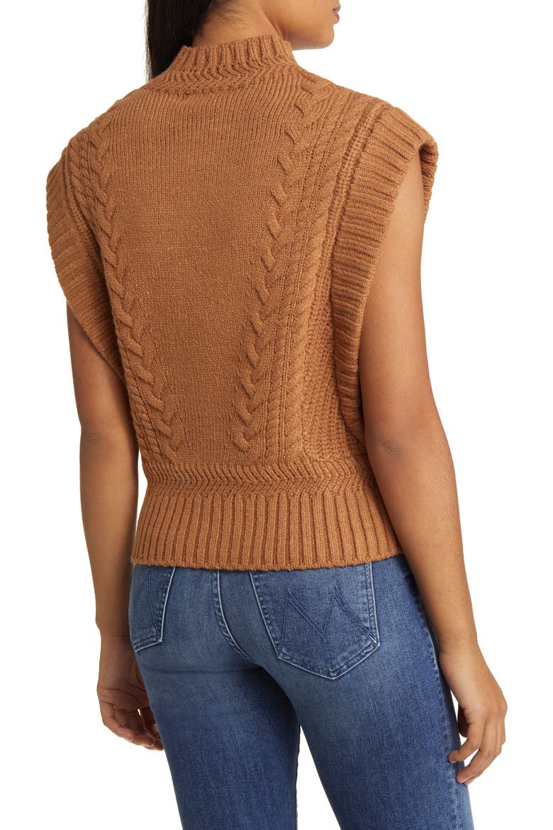 Cable Stitch Mock Neck Sweater Vest, Alternate, color, NUTMEG