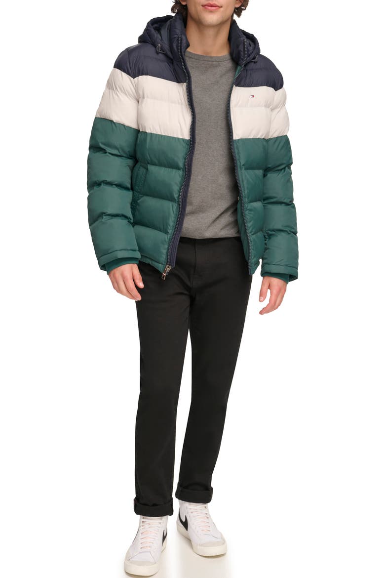 Hooded Puffer Jacket, Alternate, color, GRN COMBO