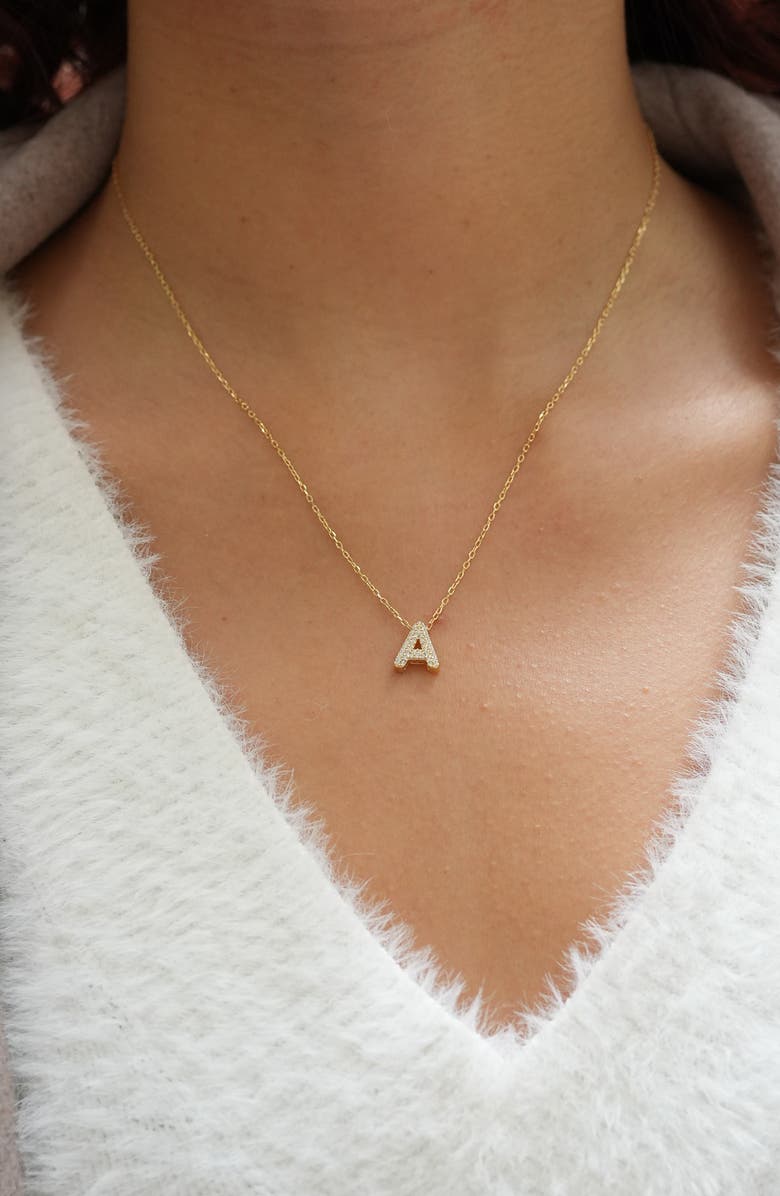 Argento Vivo Sterling Silver Cubic Zirconia Bubble Inital Pendant Necklace, Alternate, color, Gold - A