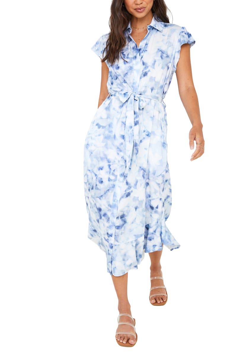 Bella Dahl Floral Ruffle Hem Midi Shirtdress, Main, color, 