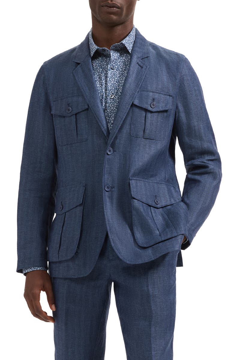Bugatchi Linen Safari Jacket, Main, color, Navy