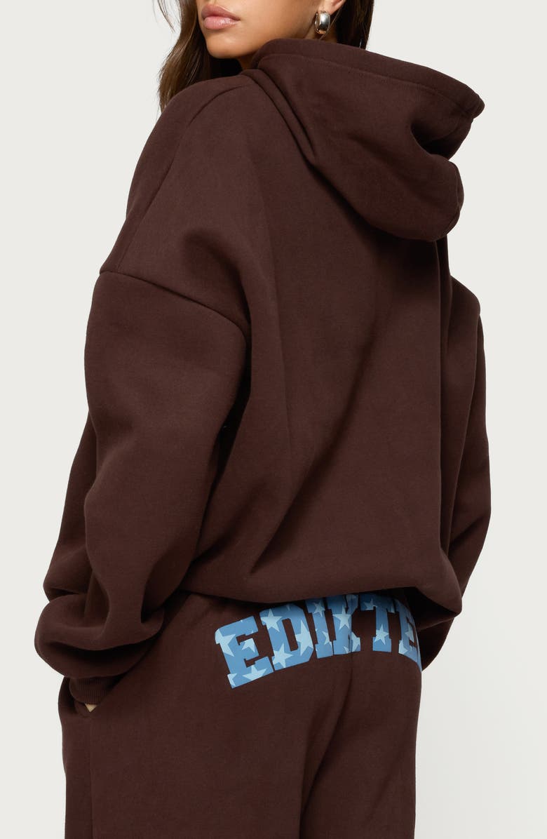EDIKTED Really Logo Graphic Hoodie, Alternate, color, Brown