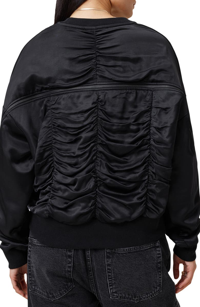 AllSaints Zipper Accent Shirred Cotton Sweatshirt, Alternate, color, 