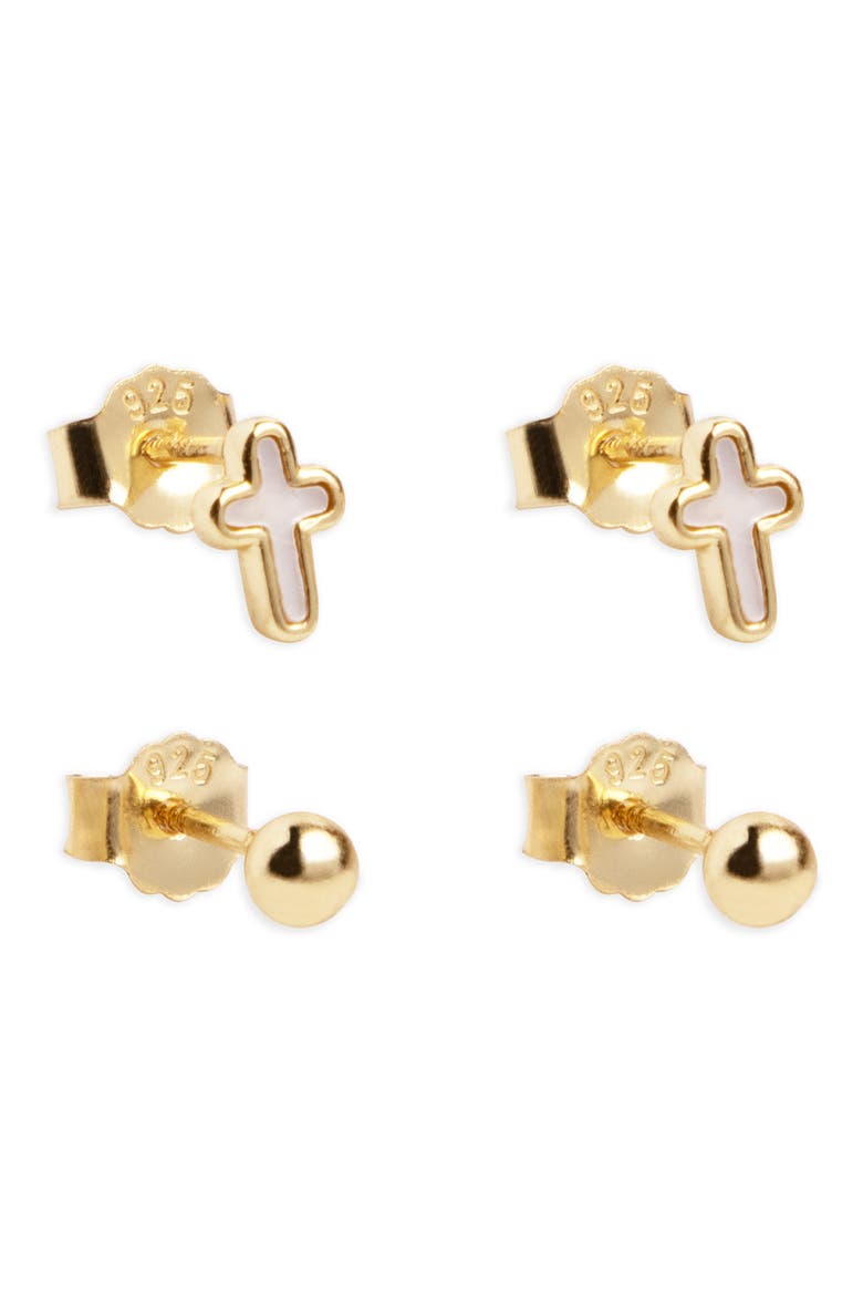 Cross Ball Post Set of 2 Stud Earrings, Main, color, GOLD