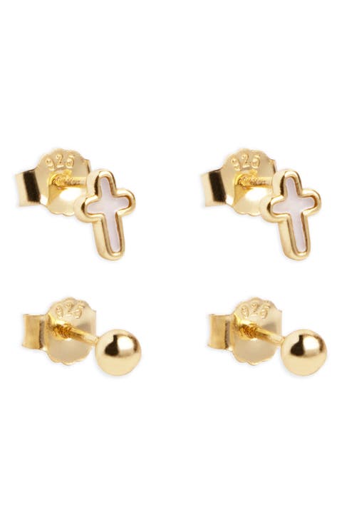 Cross Ball Post Set of 2 Stud Earrings