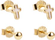Argento Vivo Sterling Silver Cross Ball Post Set of 2 Stud Earrings