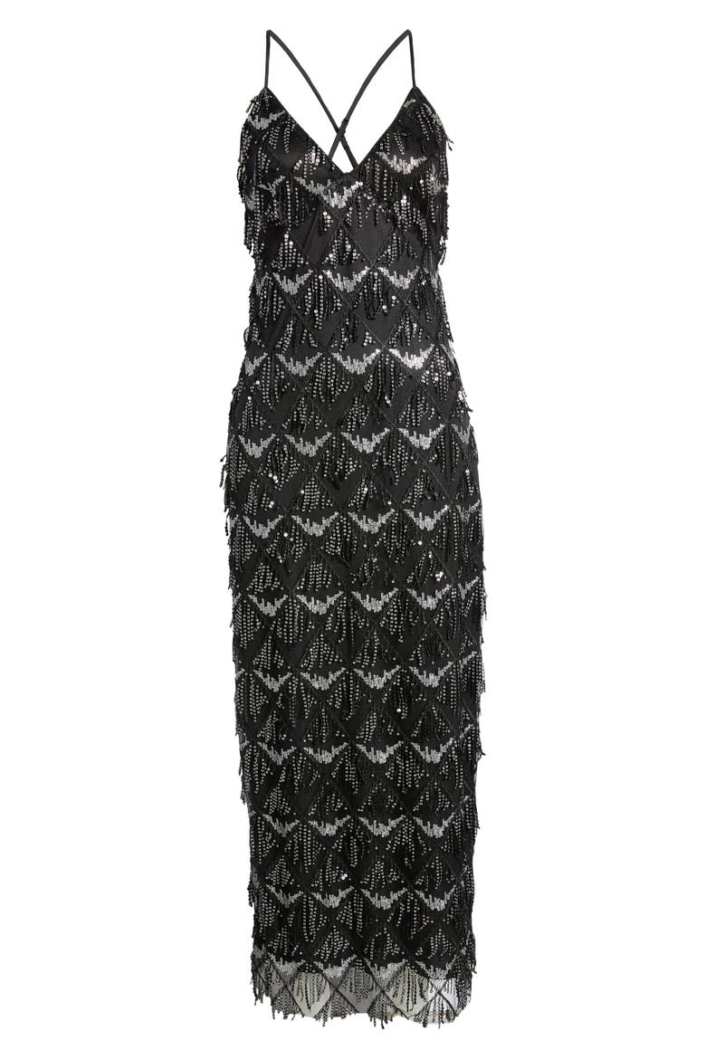 Marvelous Moment Sequin Fringe Gown, Alternate, color, BLACK