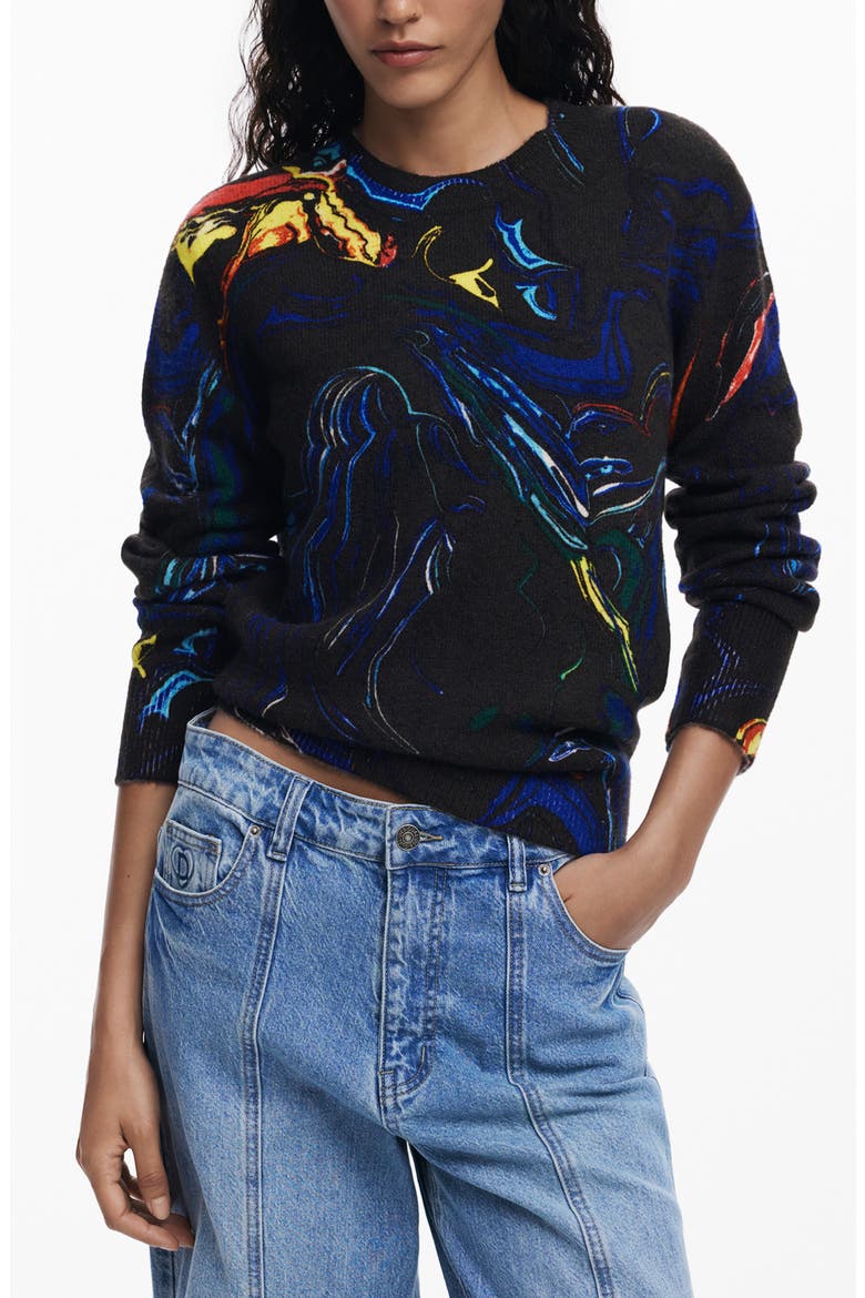 Paint Swirl Print Sweater, Main, color, BLACK