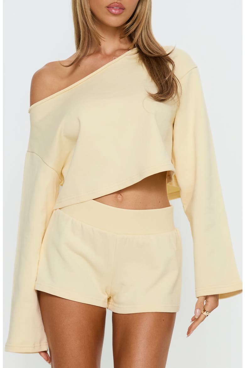 Retreat Raw Edge One-Shoulder Sweatshirt, Main, color, BUTTERCREAM