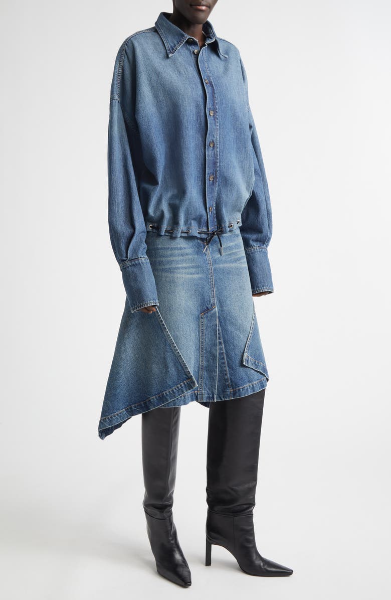 Brandon Maxwell The Leland Drawstring Denim Shirt, Alternate, color, Dakota Wash