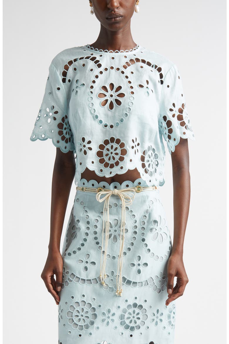 Awaken Embroidered Linen Crop Top, Main, color, MINT