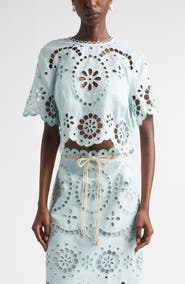 Zimmermann Awaken Embroidered Linen Crop Top