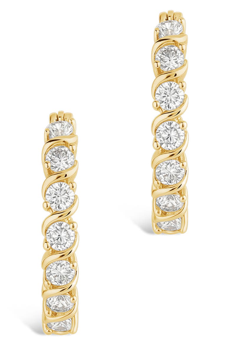 Sunburst Cubic Zirconia Huggie Hoop Earrings, Alternate, color, GOLD