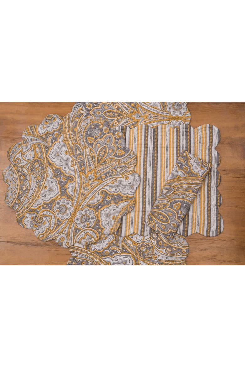 Shay Damask Round 100% Scalloped Edge Dining Placemats Set of 6 All Seasons, 17", Alternate, color, Orange