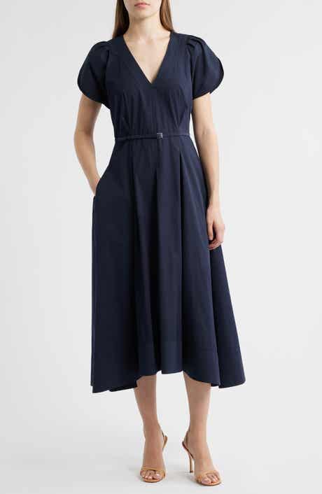 BOSS Demnilia Belted Cotton Blend Midi Dress