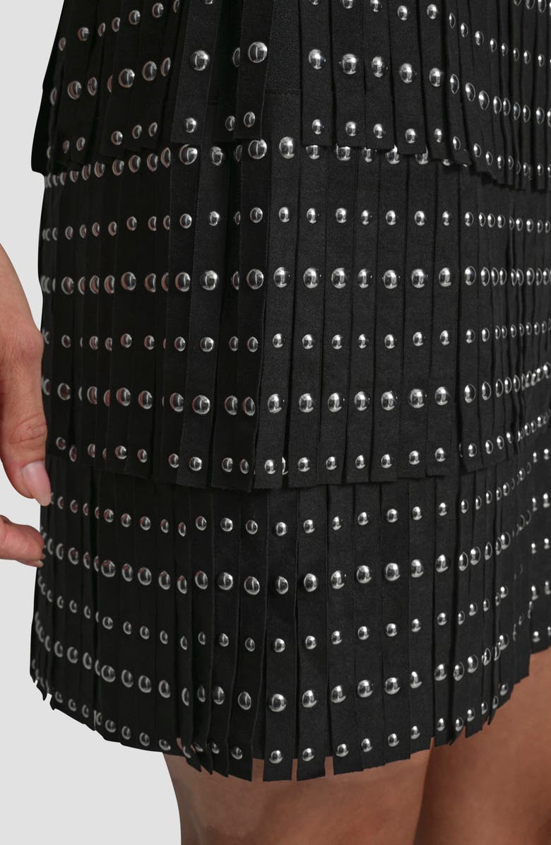 DKNY Stud Fringe Miniskirt, Alternate, color, Black