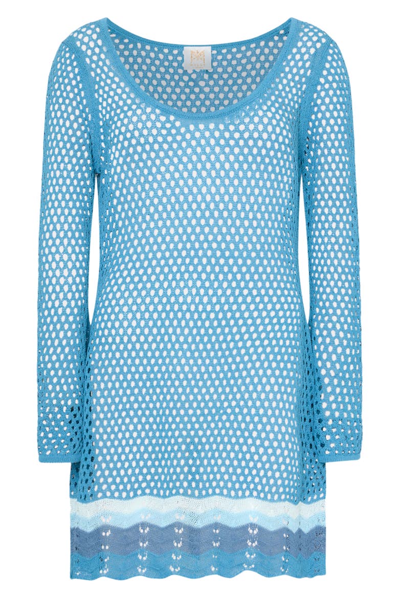 Crochet Long Sleeve Cover-Up Minidress, Alternate, color, BLUE MULTI