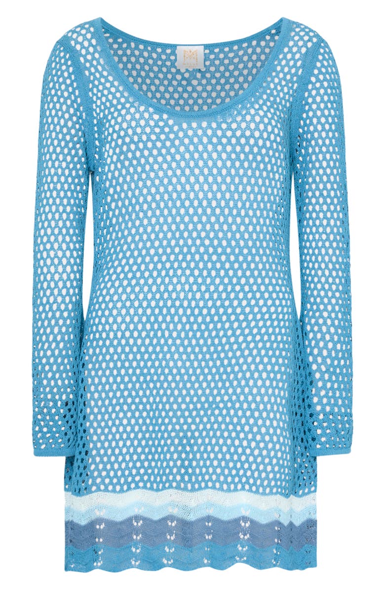 Milly Crochet Long Sleeve Cover-Up Minidress, Alternate, color, Blue Multi