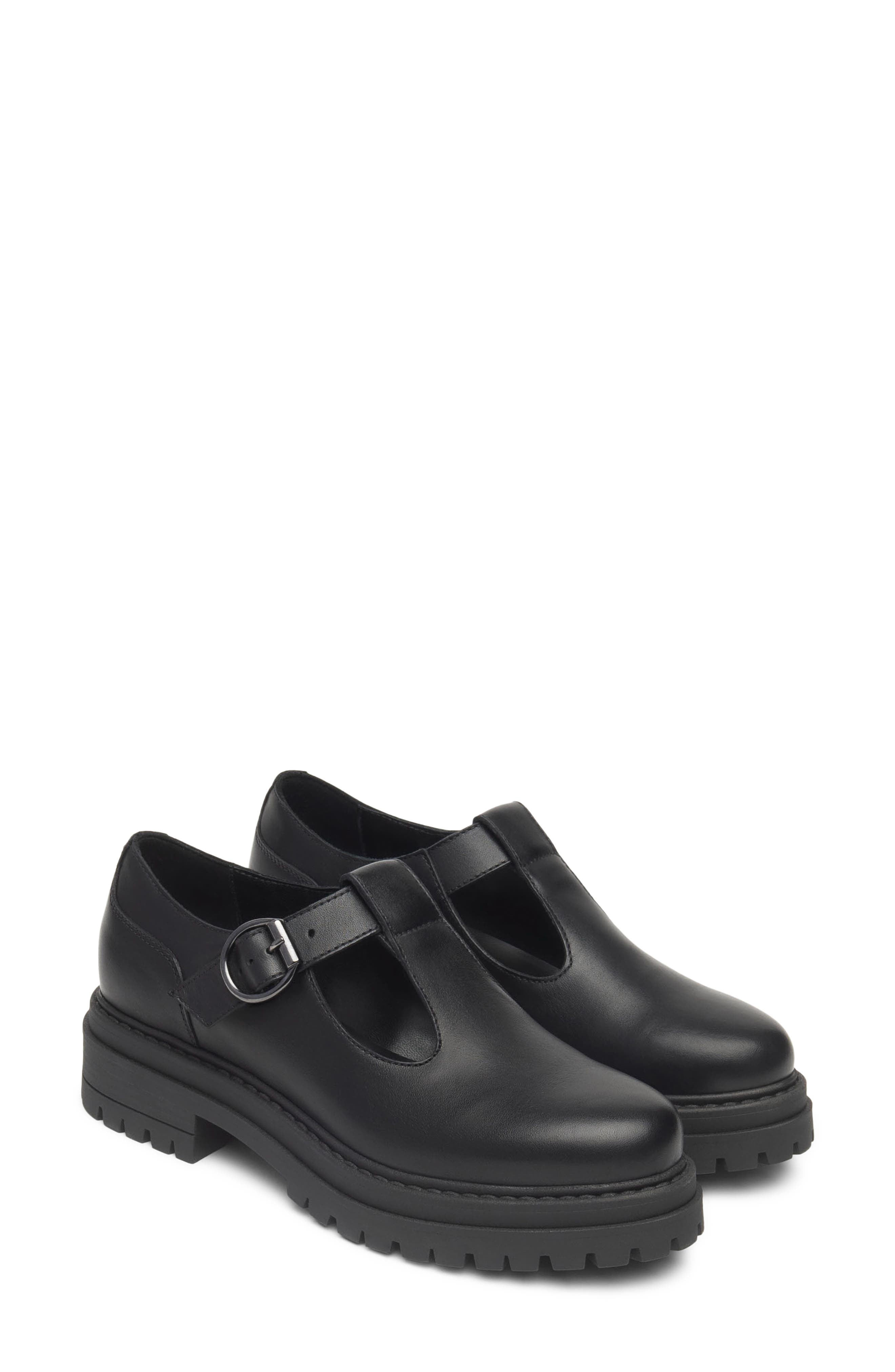 NeroGiardini Lug Sole Mary Jane Flat, Main, color, Black