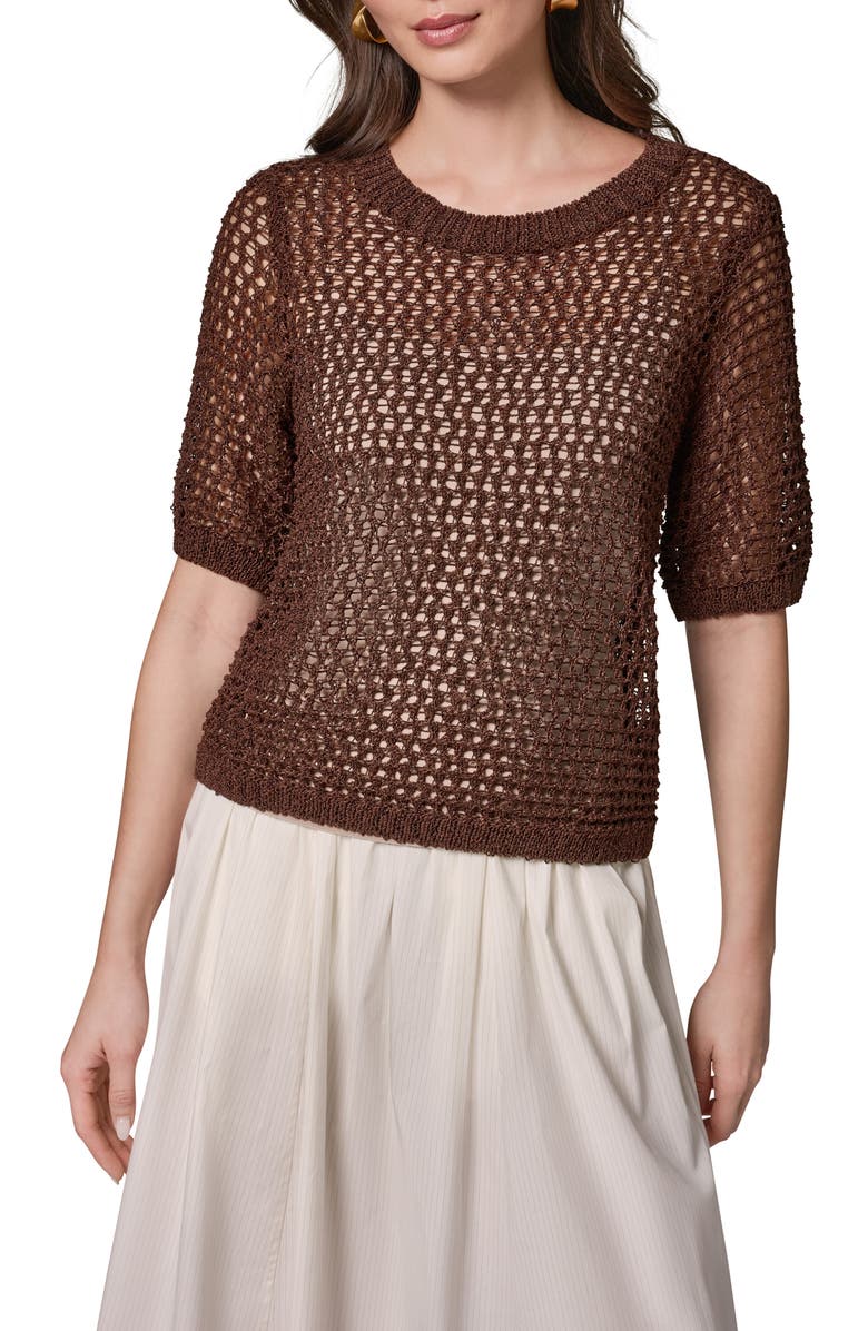 Donna Karan New York Open Knit Crewneck Sweater, Main, color, Canyon
