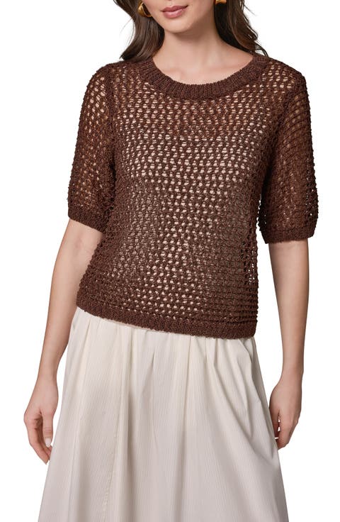 Open Knit Crewneck Sweater