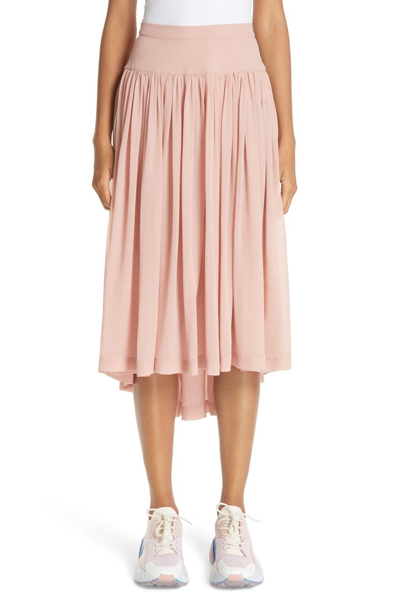 Andrea Gathered Silk Midi Skirt, Main, color, BRANDY ROSE