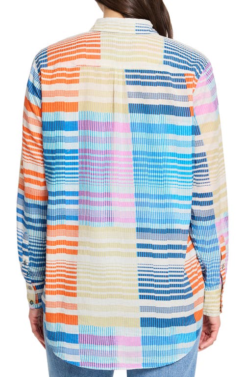 Shop Nic + Zoe Nic+zoe Sunset Stripe Cotton Button-up Shirt In Blue Multi
